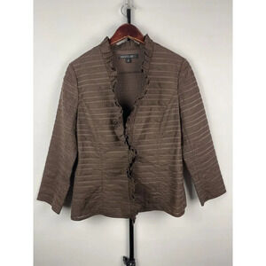 Lafayette 148 New York Women's Brown Linen Ruffle‎ Stripes Open Jacket Blazer 6